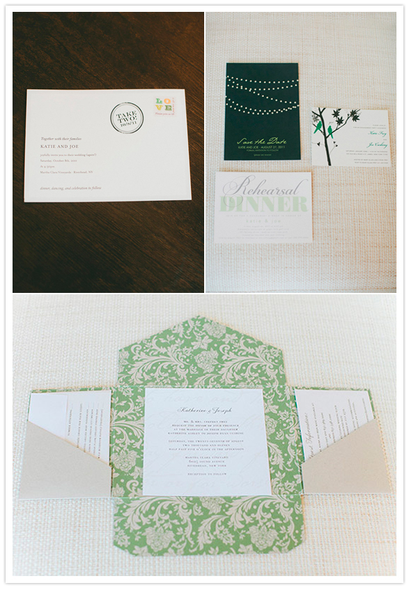 green leaves wedding invitation suite