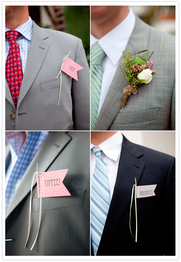 rose boutonniere and pocket paper flags