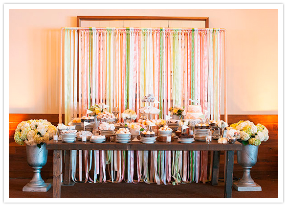 ribbon streamer dessert table backdrop