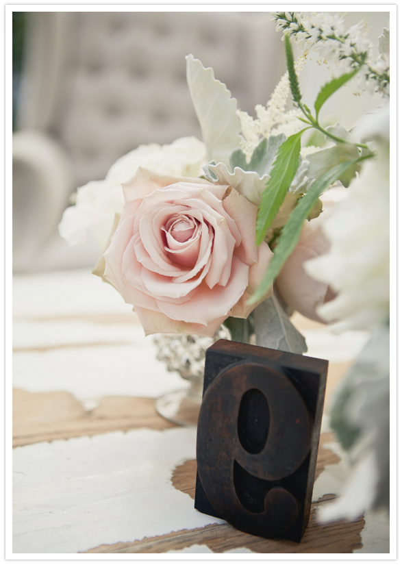 letterpress stamp table elements and muted pink roses