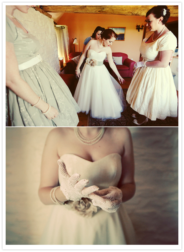 Bardot by Stephanie Allin wedding dress and vintage accessories