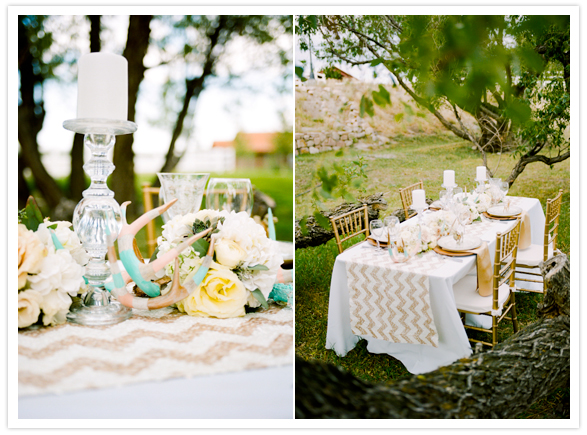 chevron table runner and crystal candle sticks