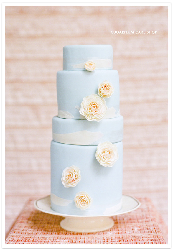 dusty blue and ivory wedding cake