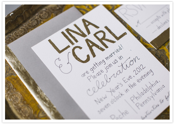 gold accented wedding invites