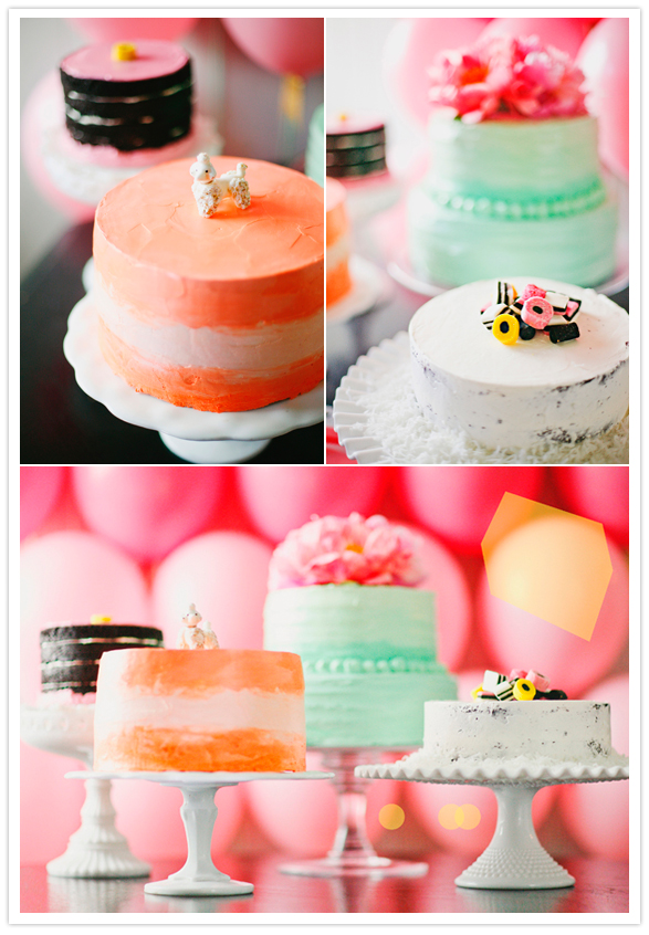 sherbet-colored cake frosting and candy and trinket toppers