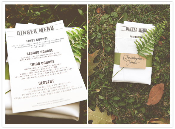 simple printed menus and green flourish