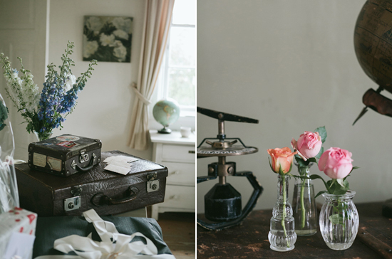 vintage luggage and colorful roses