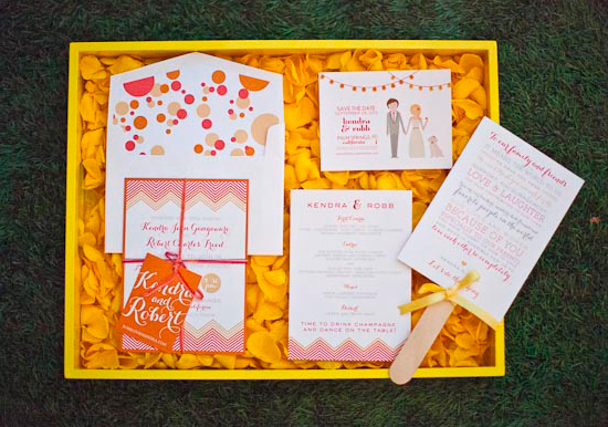 Posh Paperie vibrant orange and pink invites