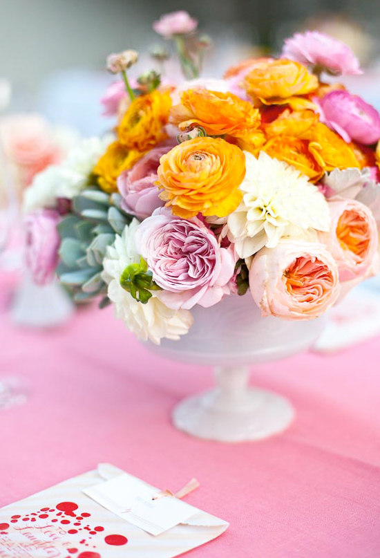 pink, peach, and orange floral arrangement