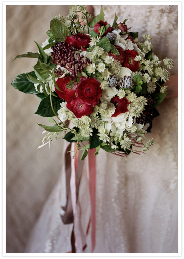 deep red, white and green bouquet