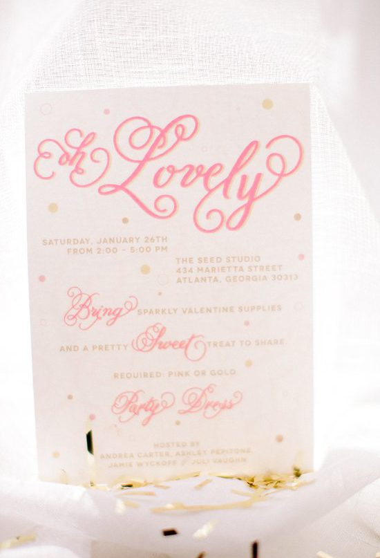 pink and gold glitter calligraphy party invitation
