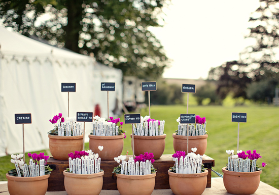 potted escort card tags | Photo by Marianne Taylor