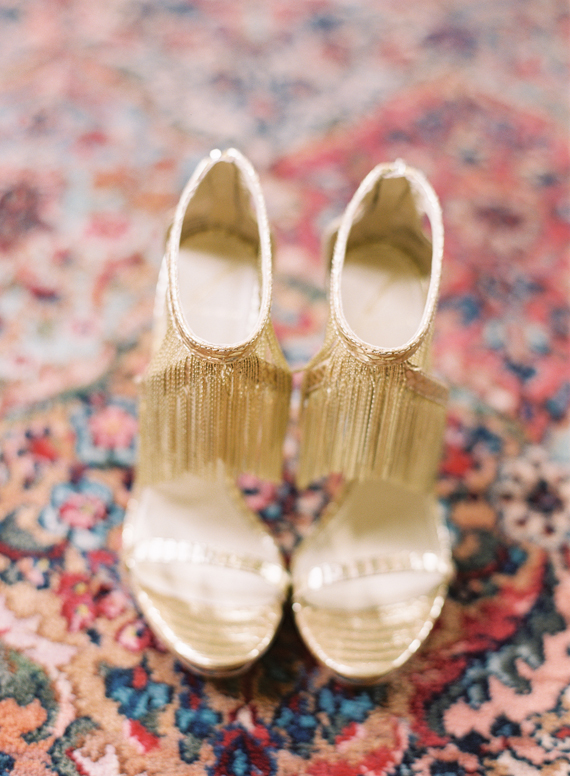 gold fringe wedding shoes | photo by Jessica Burke | 100 Layer Cake