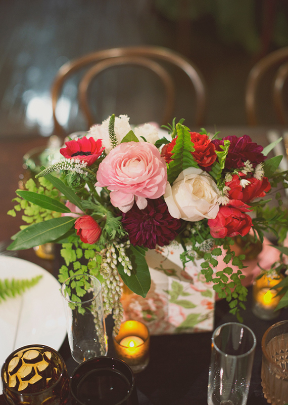 Red, pink and white ranunculus | photo by The Weaver House | design by Bash, Please | 100 Layer Cake