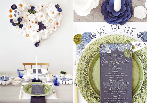 Paper flower anniversary party idea | Styling and concept by Knot and Pop | Photo by Gary Didsbury | 100 Layer Cake