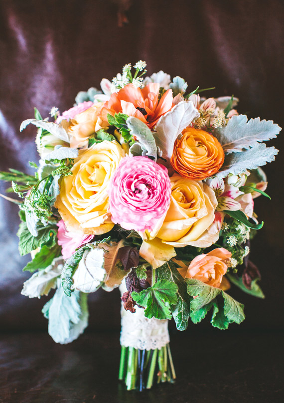yellow and pink bridal bouquet | photo by Plum Jam Photography | 100 Layer Cake 