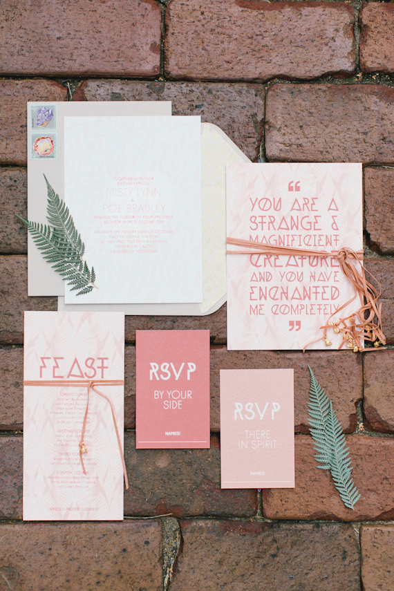 Masquerade inspired wedding invitations | photo by Bradley James Photography | invites by Pitbulls and Posies | 100 Layer Cake