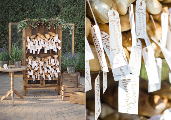 French bread escort cards  | Southern California wedding | Photo by Braedon Flynn | Read more - https://www.100layercake.com/blog/?p=67357 