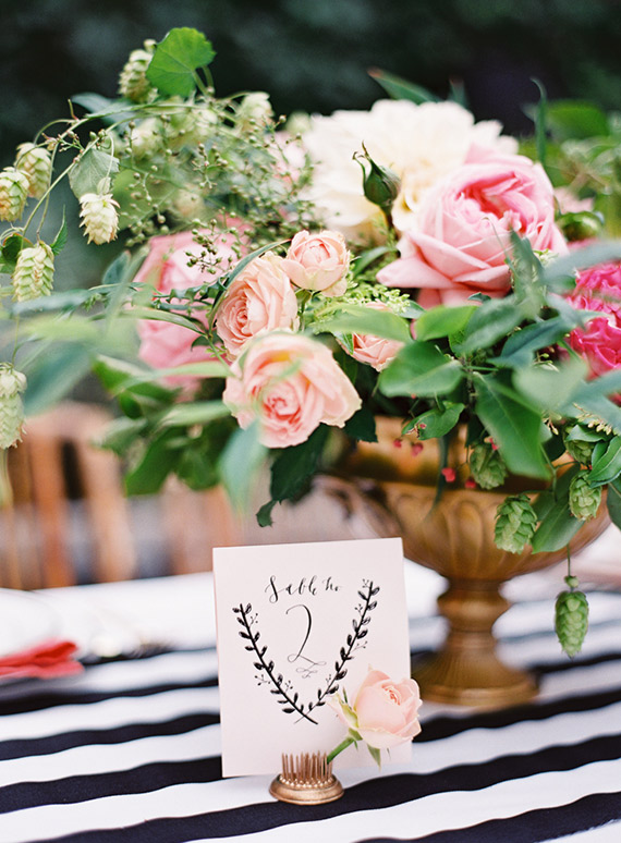 Pink, black and gold dinner party | Flowers by Finch & Thistle Event Design | Photo by Scott and Ashlee of O'Malley Photographers | Read more -  https://www.100layercake.com/blog/?p=66281