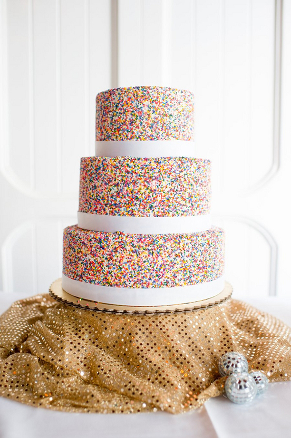 Colorful sprinkle wedding cake | photo by Ariane Moshayedi Photography | Read more - https://www.100layercake.com/blog/?p=67732