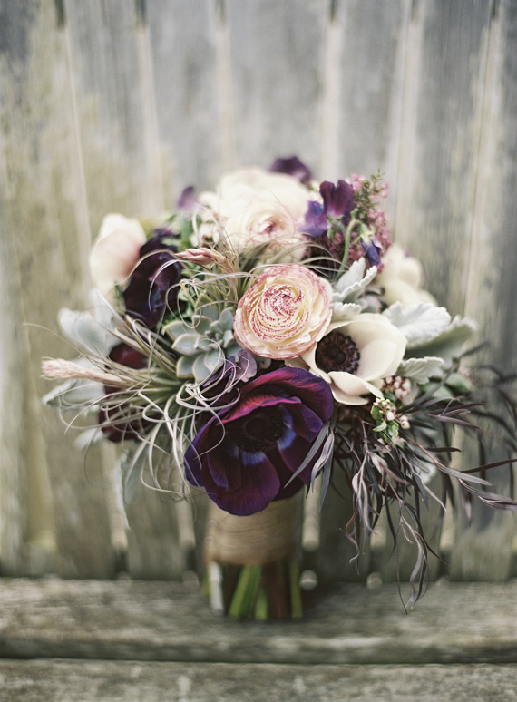 Succulent and anemone bridal bouquet | Photo by Braedon Flynn | Read more - https://www.100layercake.com/blog/?p=69009