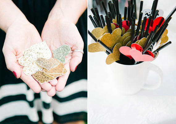 Heart cocktail stirrers  | Photo by Brooke Schultz Photography | Read more - https://www.100layercake.com/blog/?p=68017
