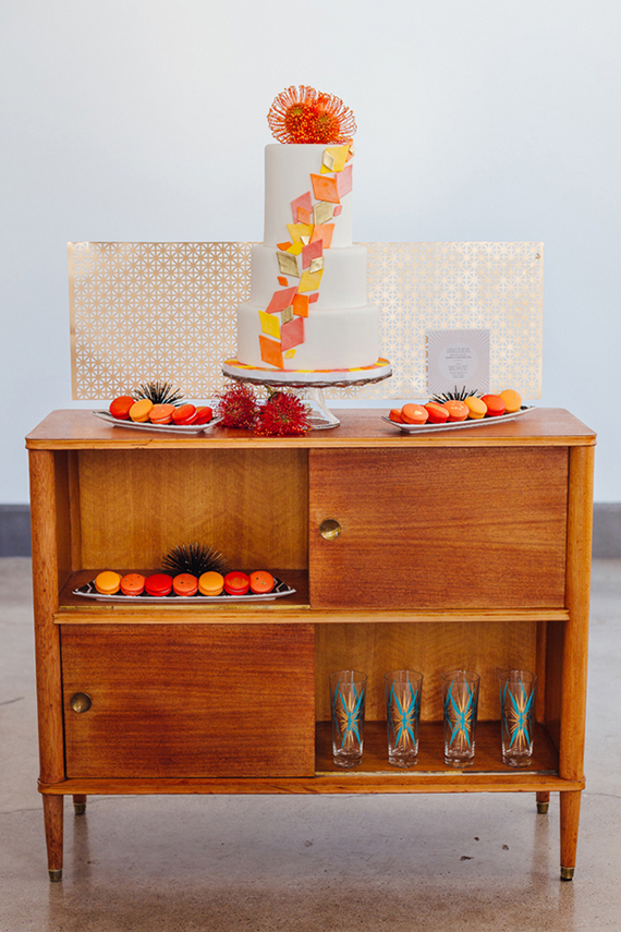 Modern aqua and orange wedding ideas | Photo by Mary Wyar | Concept design by Modernly Events Florals | Cake by Cherry Lane Custom Cakes | Read more - https://www.100layercake.com/blog/?p=74300