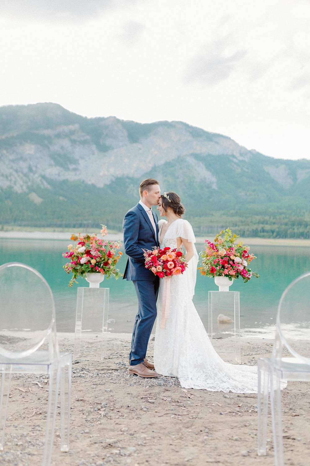 Vibrant lakeside sunset micro-wedding inspiration