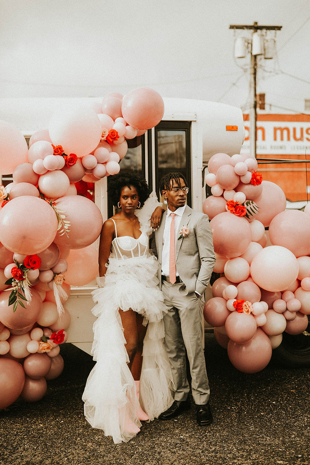 Playful elopement inspiration with a bus