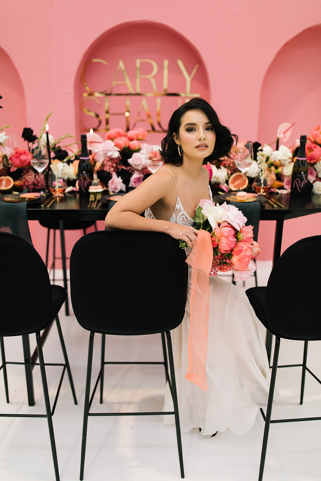 pink and black wedding inspiration