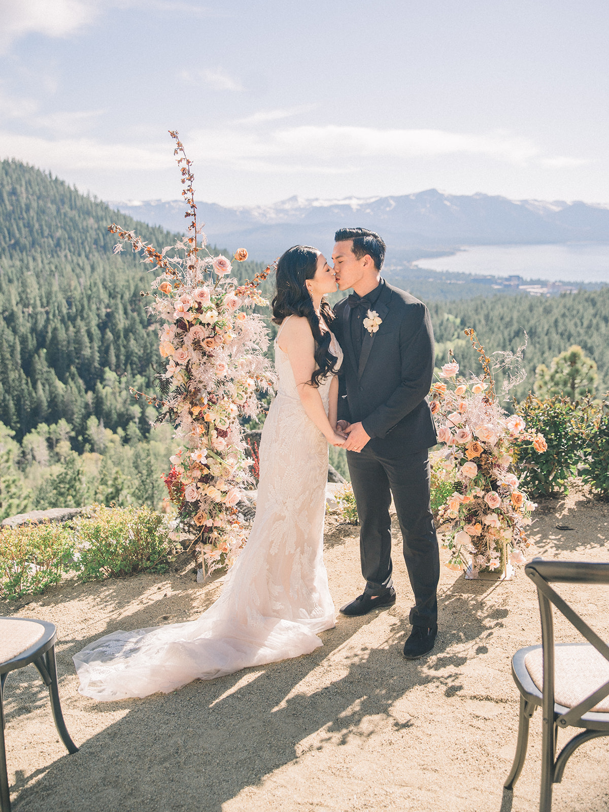Modern bohemian wedding inspiration at Lake Tahoe with four dreamy bridal gowns