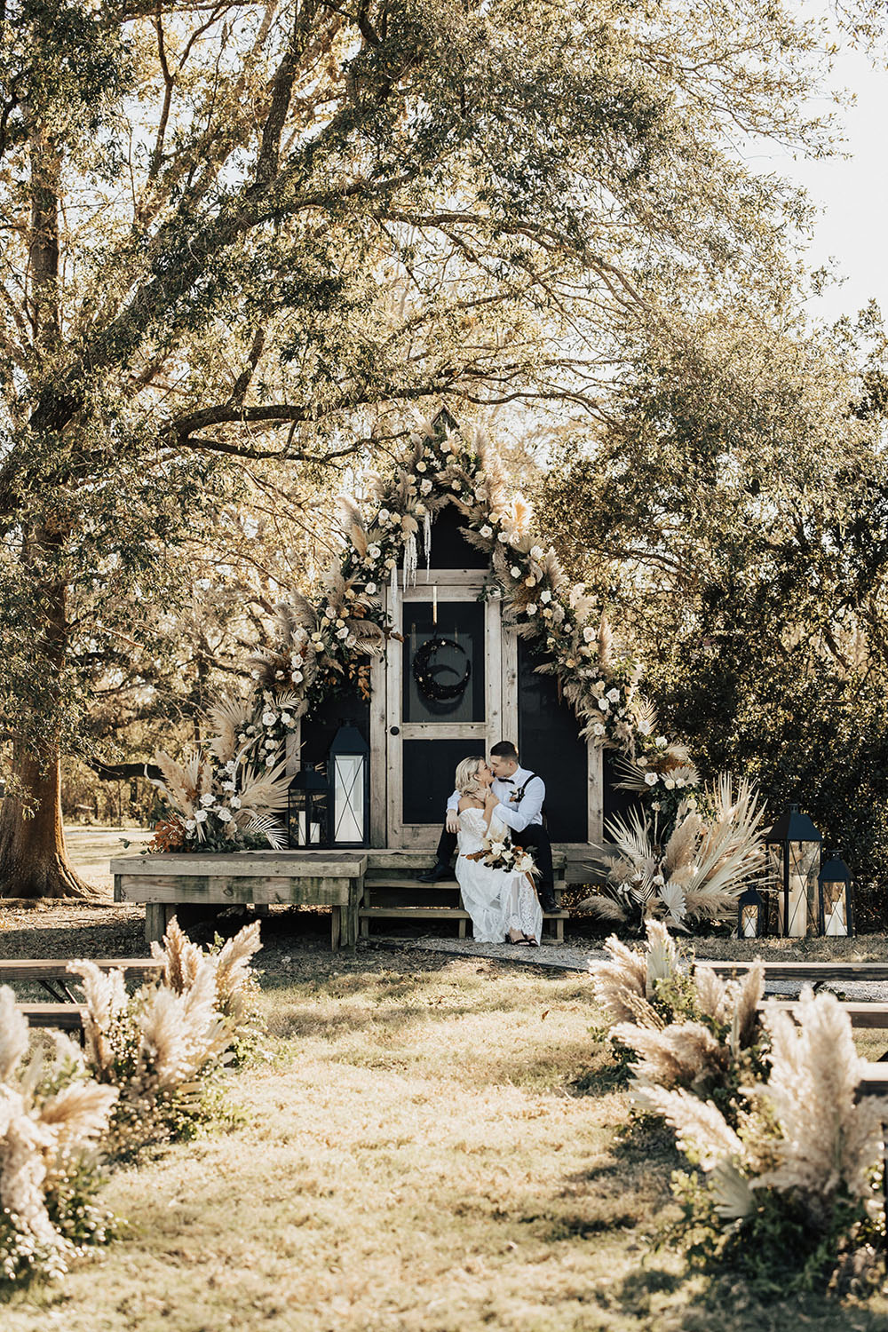 Boho glamping micro wedding at an A-frame cabin
