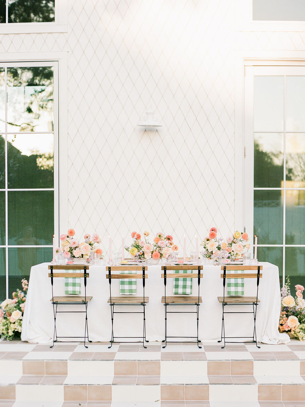 A sweet gingham and pastel courtyard wedding