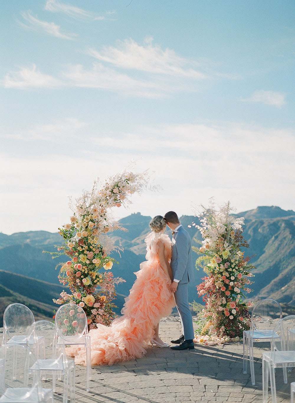 coral wedding dress