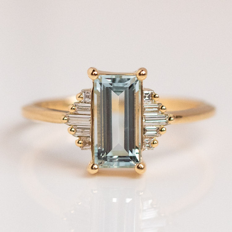 Artemer Baguette Cut Aquamarine and Diamond Ring