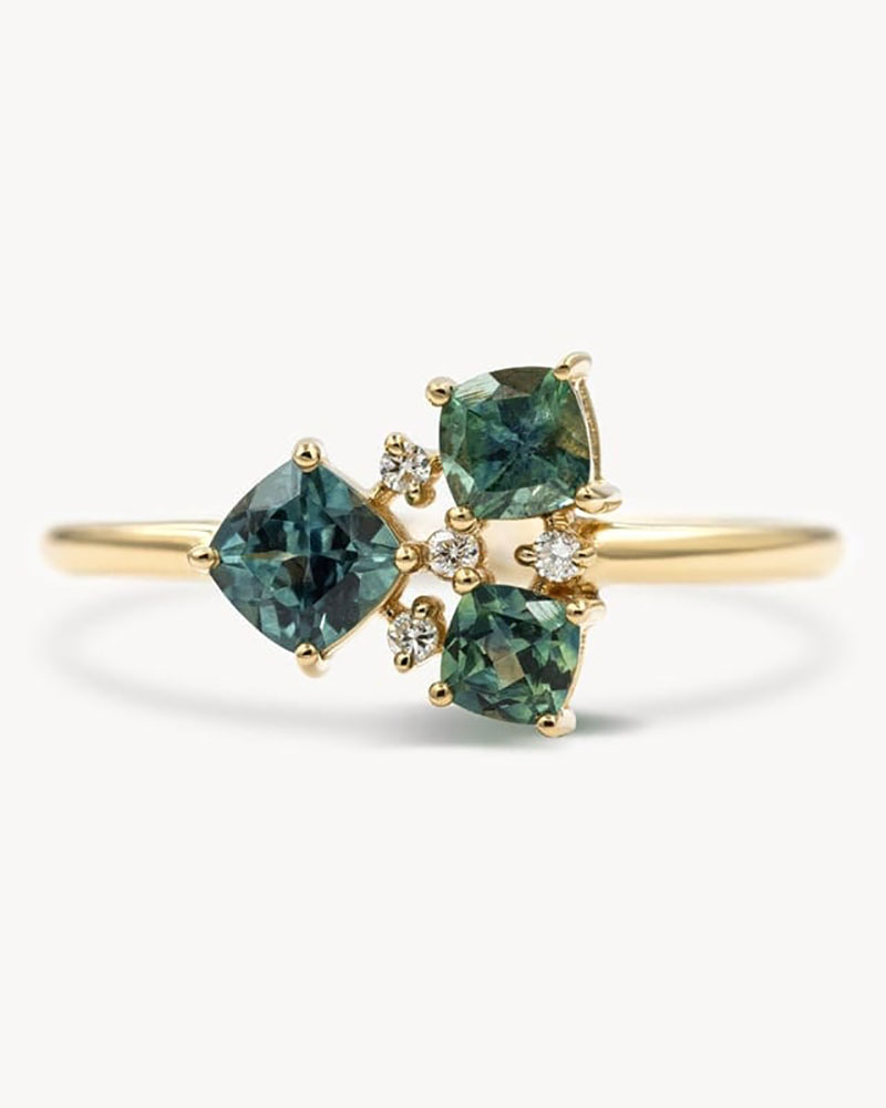 Audry Rose Teal Sapphire Geo and Diamond Cluster Ring