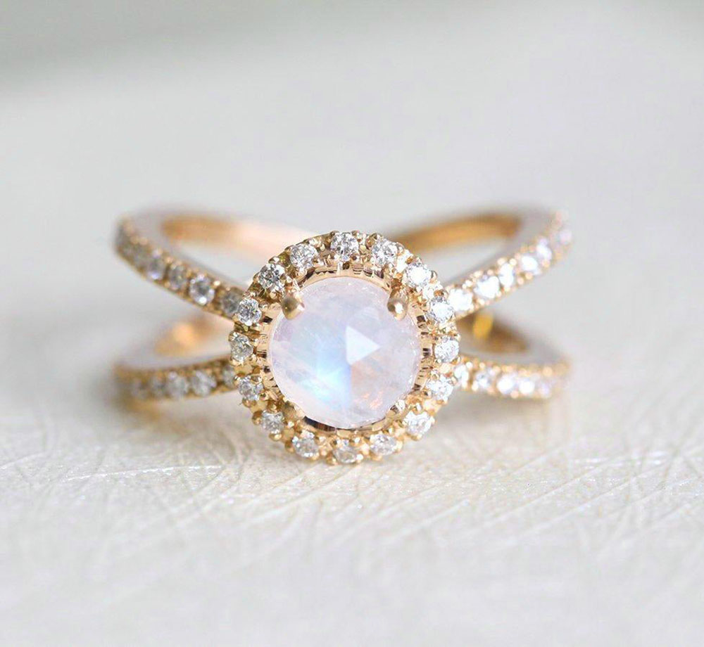 Rose Gold Moonstone Engagement Ring