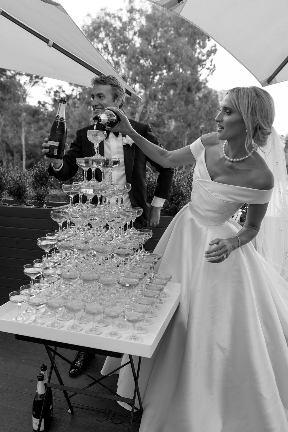 Champagne tower for Australian entrepreneur Gretta van Riel's classic wedding