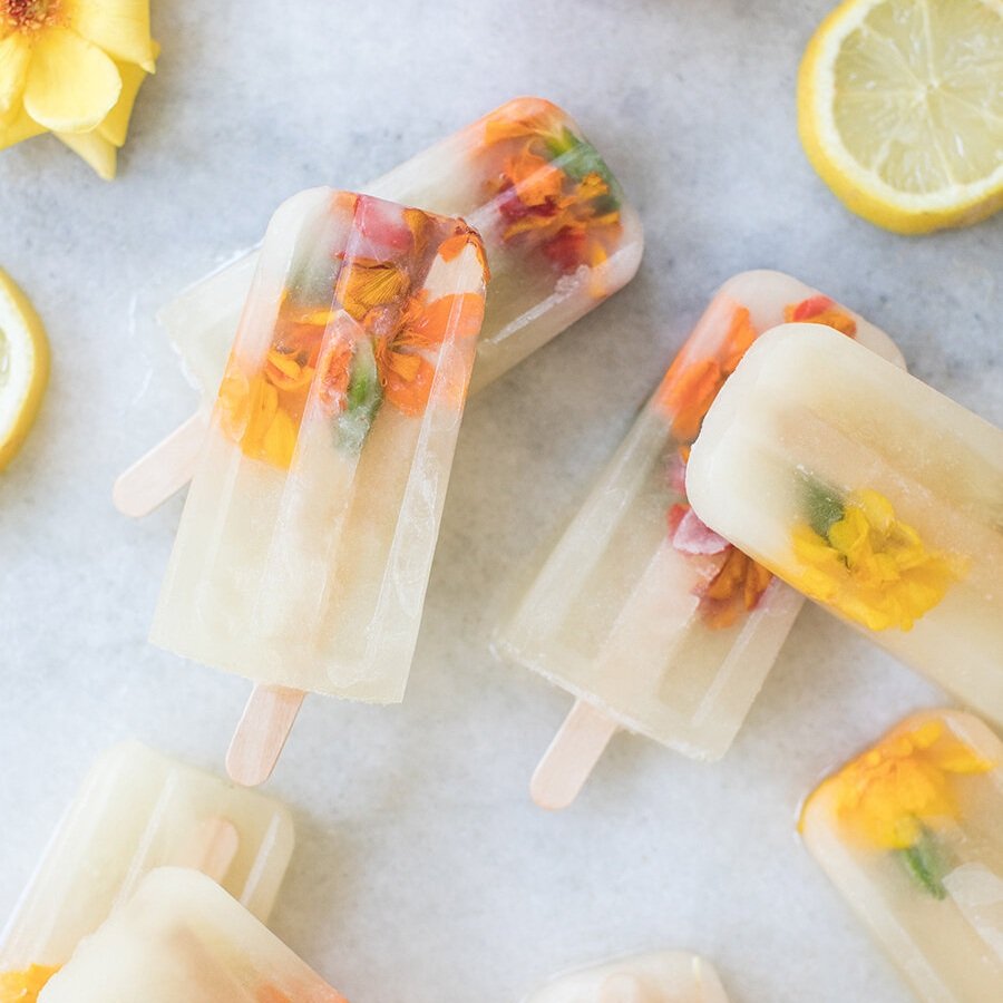 Edible flower popsicles by Beach Town Pops.