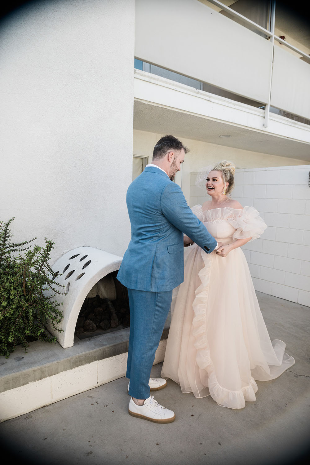 Colorful Ace Hotel Palm Springs wedding with a pool party