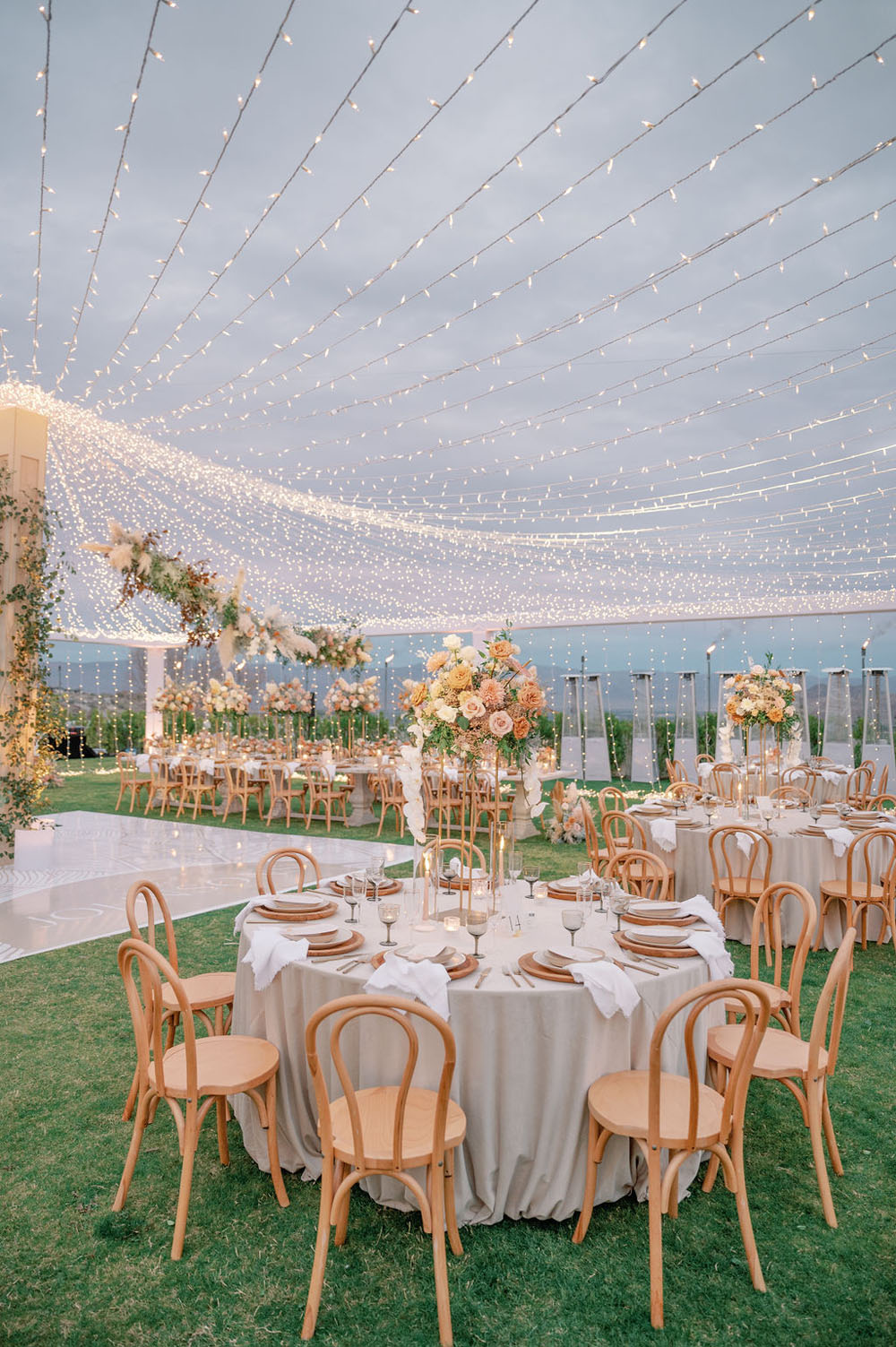 twinkle lights over wedding reception