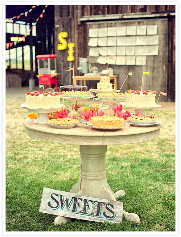 colorful country fair wedding sweets table