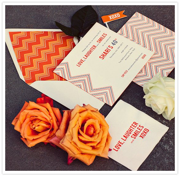 orange and white chevron invitations