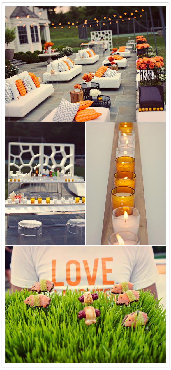 orange and white party decor