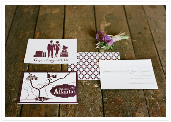 purple illustrated wedding invitations