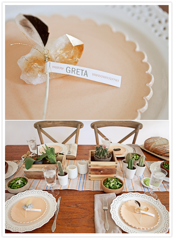 Feather Name Plates and Bohemian Table