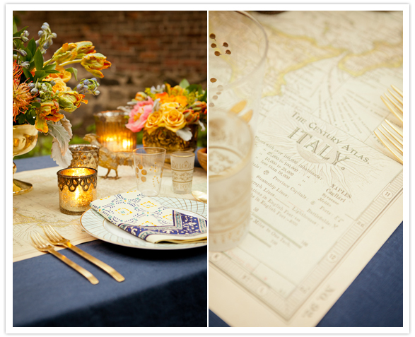 gold table accents & map placemats
