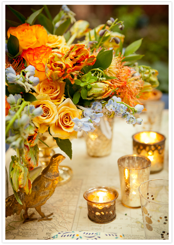 vibrant floral centerpiece & candles