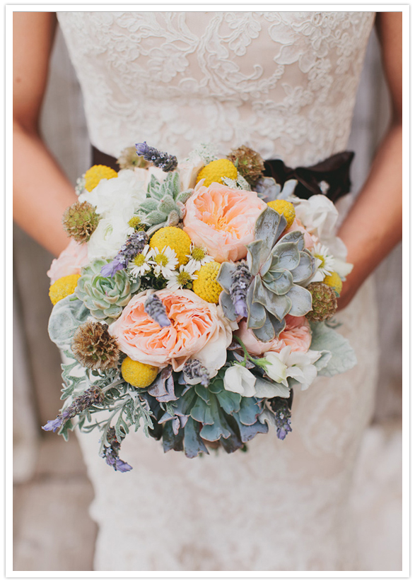 Peach, lavender, mint green and yellow floral bouquet