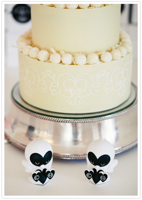 quirky ivory cake and toppers